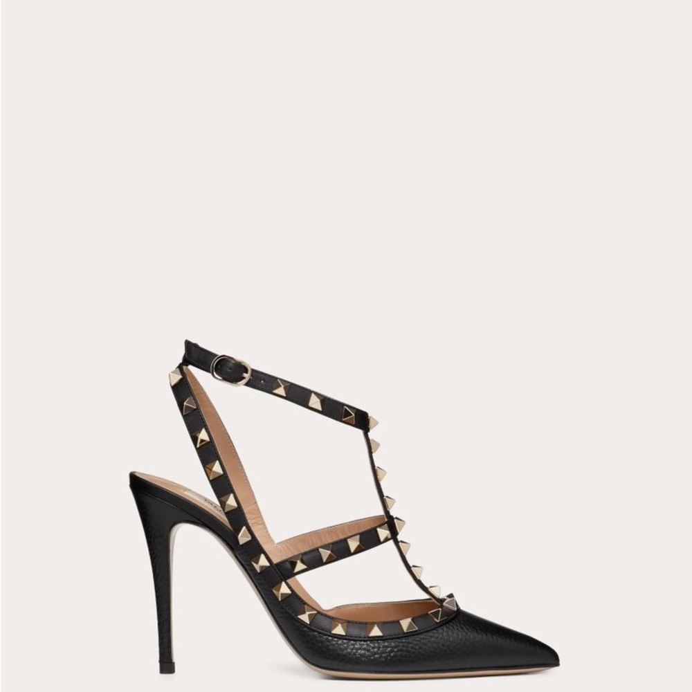 VALENTINO ROCKSTUD LEATHER ANKLE STRAP HEEL